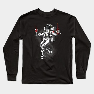 Space Astronaut Wine Drinking Party Long Sleeve T-Shirt